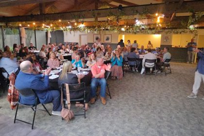 Chamber members eating luch at a recent meeting.