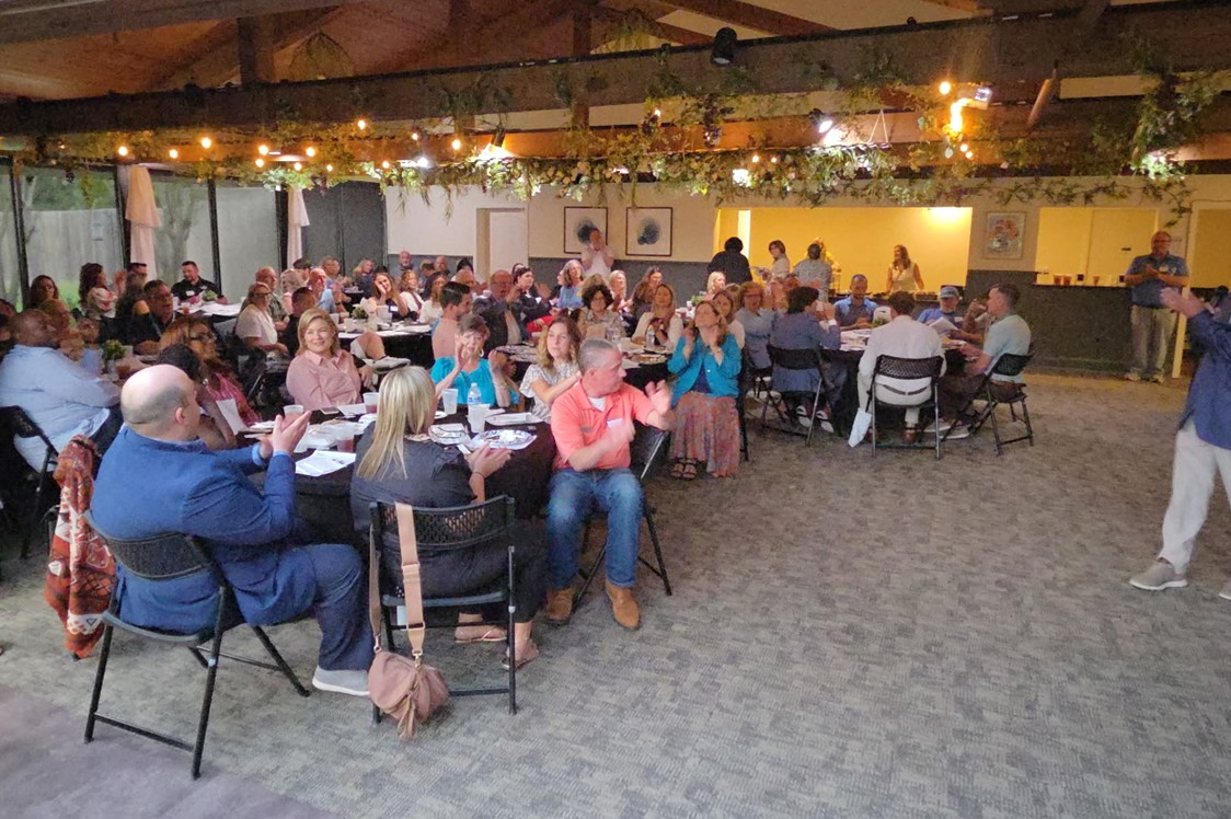 Chamber members eating luch at a recent meeting.