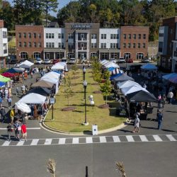 Overhead shot of the crowd on a sunny day at the arts festival.
